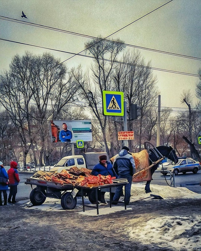 Chelyabinsk meat sellers. - Chelyabinsk, Chelyabinsk severity, Meat, Salesman