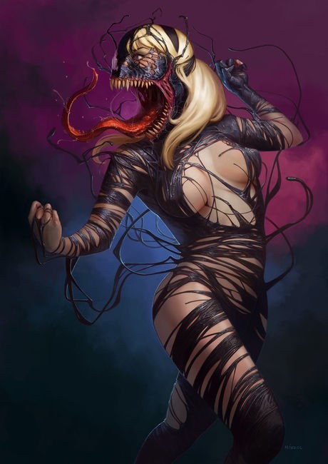 Gwenom - NSFW, Marvel, Трансформация, Мастурбация, Веном, Гвен Стейси, Арт