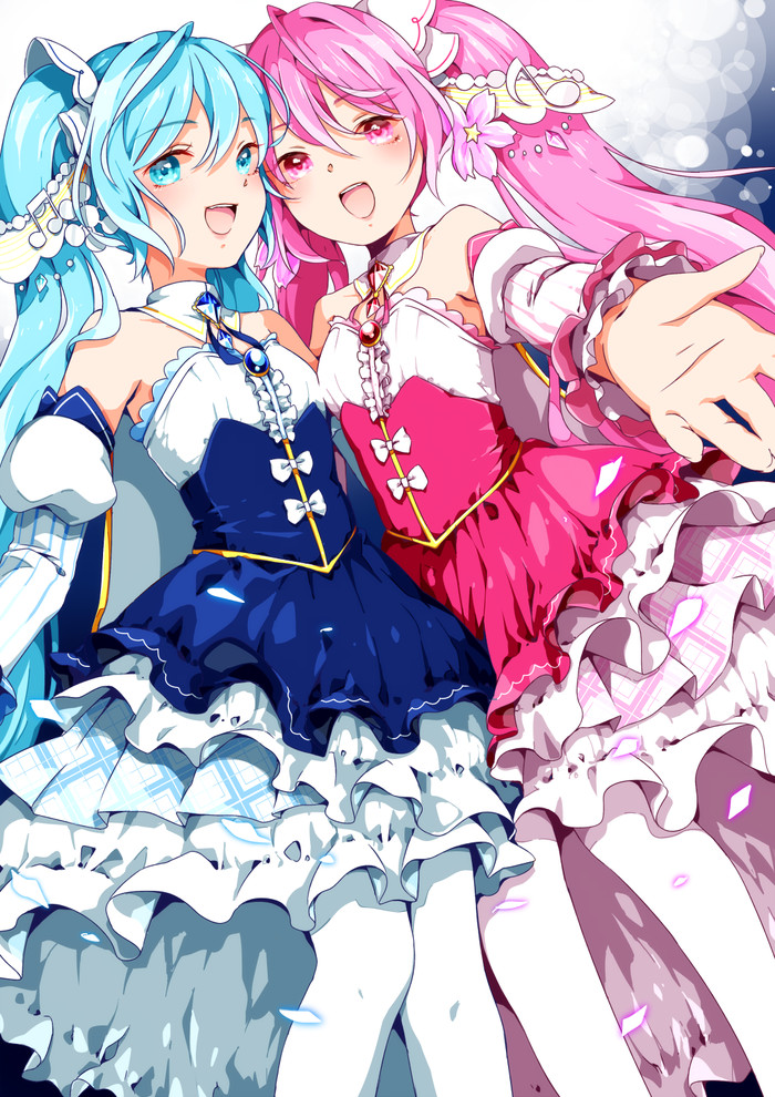 Miku Snow and Sakura - Anime, Vocaloid, Hatsune Miku, Snow miku, Miku Sakura, Anime art