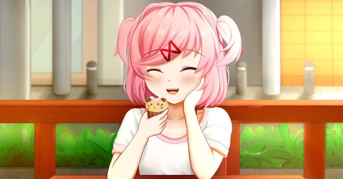 Natsuki eating cupcake.