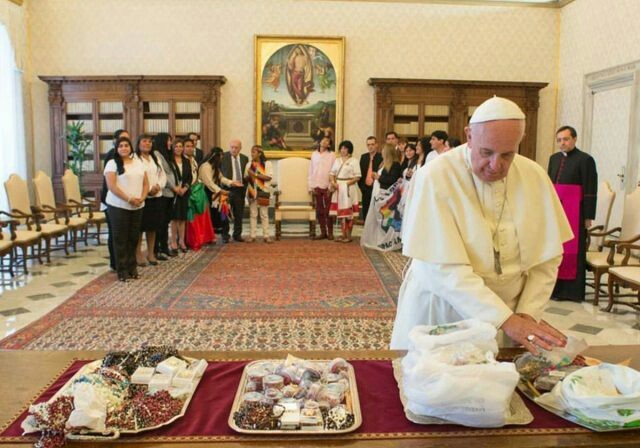 Argentina's indigenous community presenting coca leaves to Pope Francis, 2014 - My, Coca, Peru, Pope