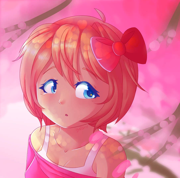 Sayori under the cherry blossoms Doki Doki Literature Club, Sayori, Anime Art,  