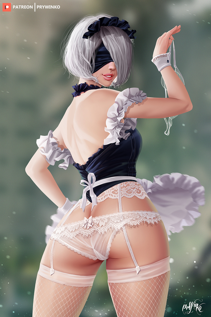 Maid 2B - NSFW, Prywinko, Yorha unit No 2 type B, NIER, NIER Automata, Игры, Арт