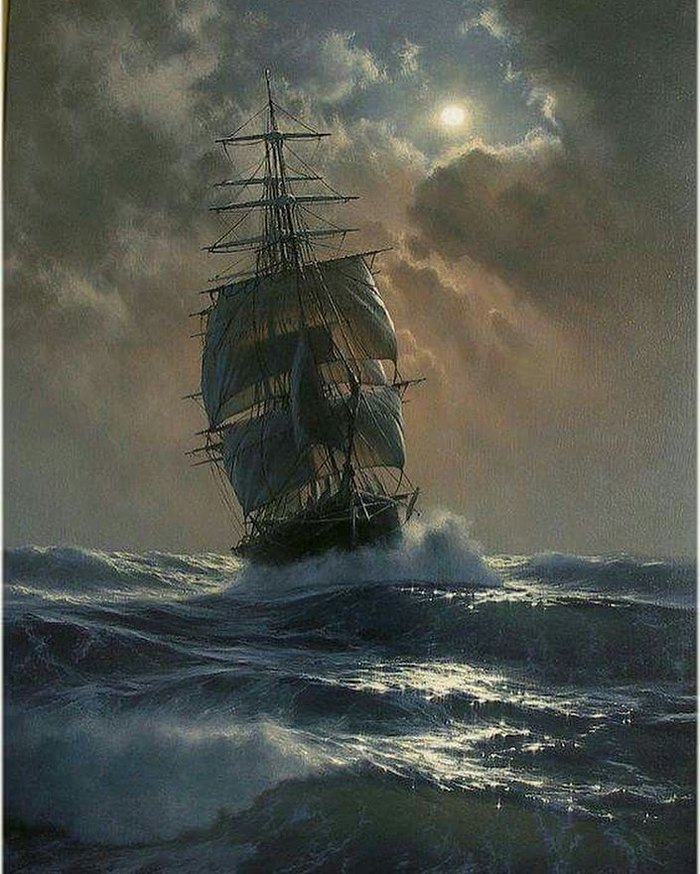 Под парусами - 2 Море, Маринистика, Корабль, Парус, Шторм, Длиннопост, Искусство, Живопись