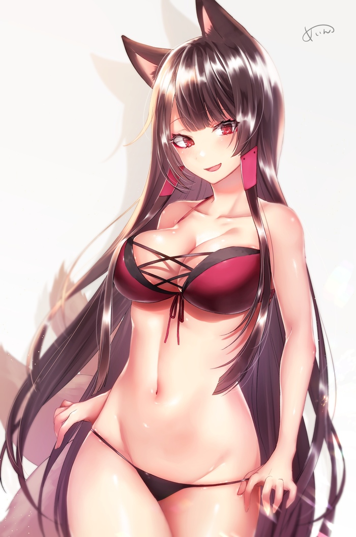 Akagi - NSFW, Azur Lane, Akagi, Нижнее белье, Anime Art, Аниме, Animal Ears