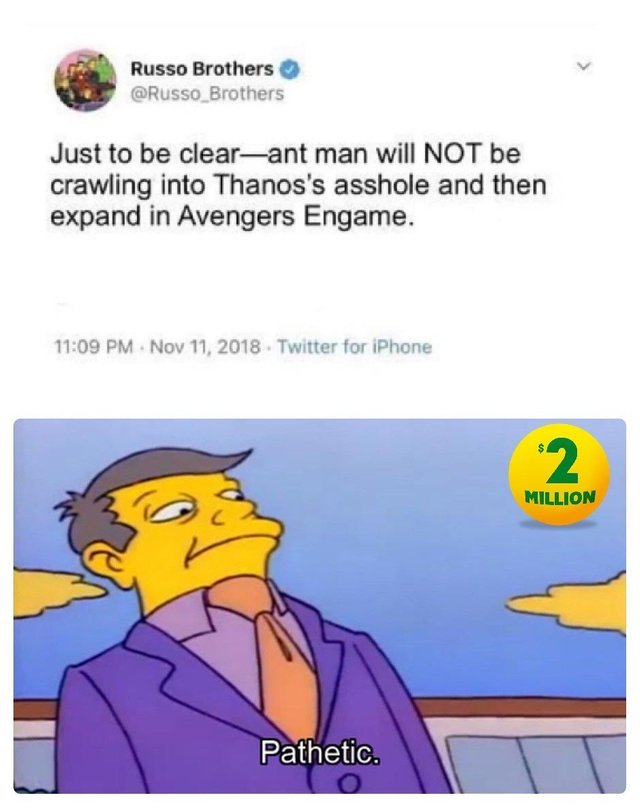 And it makes sense now to watch [Fake] - Thanos, Marvel, The Simpsons, Twitter, Reddit, Screenshot, Ant-man, Avengers Endgame