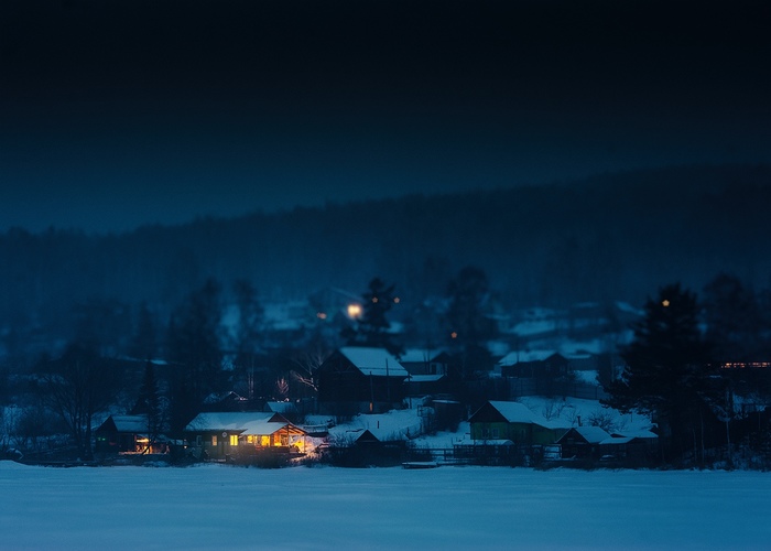 Winter evening in Slyudorudnik (Chelyabinsk region) - Ural, Southern Urals, Chelyabinsk region, Kyshtym, Micaceous mine, The photo, Evening, Village