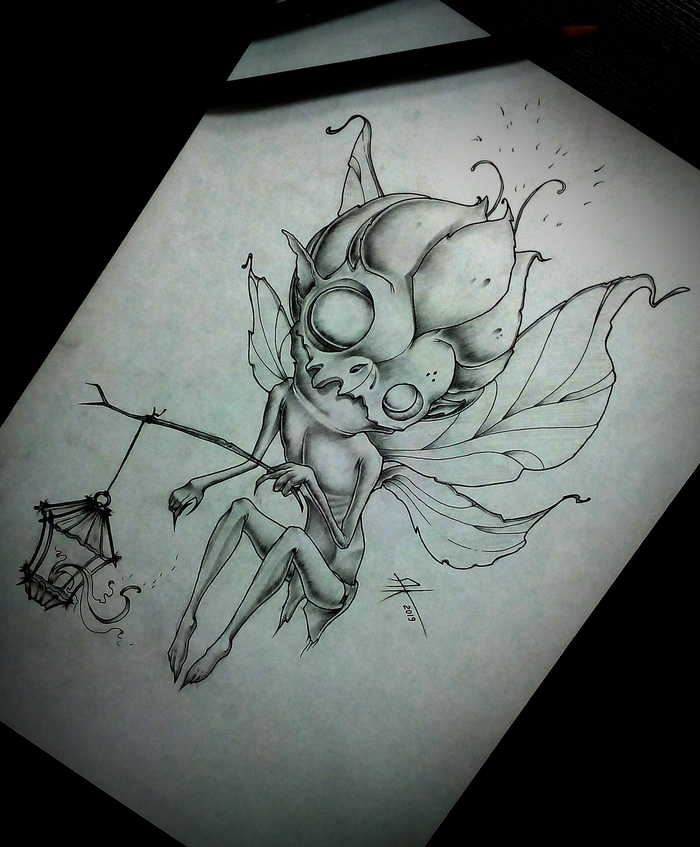 Pixie - My, Pencil drawing, Characters (edit), Fairy, Pixie, Creatures, Lamp, Drawing, Graphics