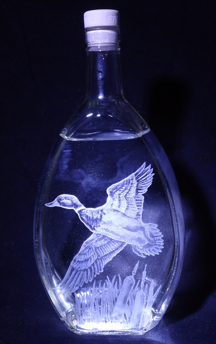 Break a leg - My, Engraving, Hobby, Duck, Glass containers, Longpost