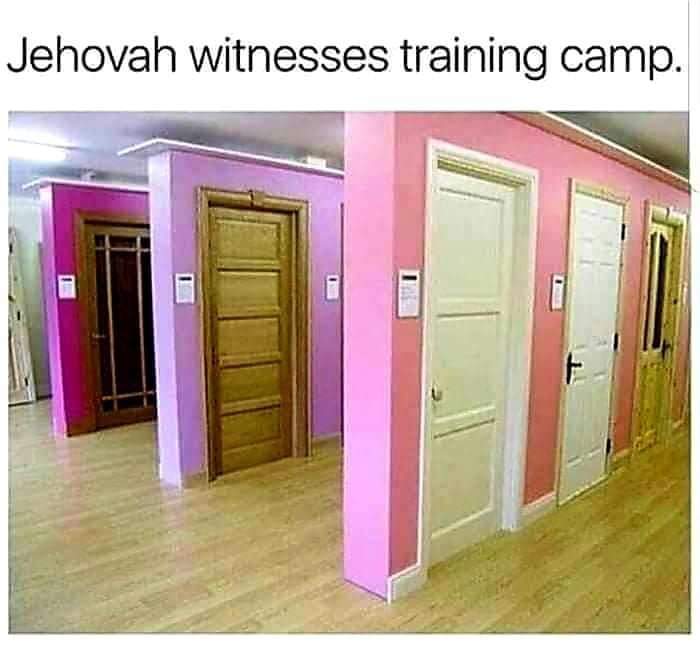 Jehovah's Witness Training Camp - Workout, Door, Jehovah witnesses, Picture with text