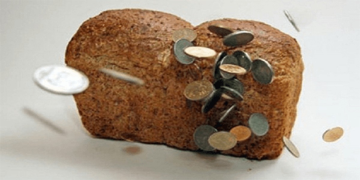 Хлеб 80 рублей. Буханка хлеба в кормушке. Кормушка из буханки хлеба. Буханка хлеба с монетой. Кормушка для птиц из буханки хлеба.