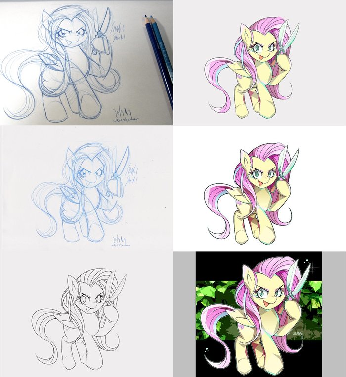 [FS] or how I finally knocked out Tuubatu's way of drawing - Subjectivism, Art, Longpost, My little pony, Fluttershy, Tyuubatu, Diligence, Drawing process
