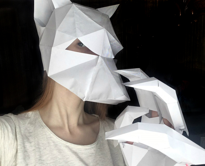 Маска рогатого монстра - Моё, Pepakura, Papercraft, Длиннопост, Маска, Ручная работа, Бумага