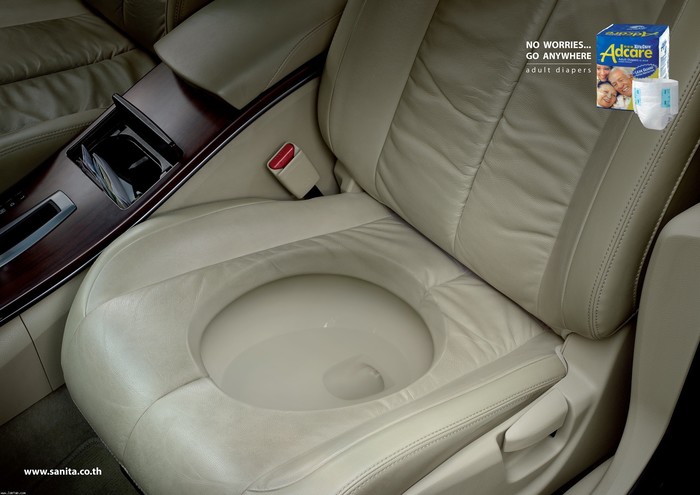 Creative diaper advertising for adult patients - Armchair, Auto, Toilet, Diaper, Advertising