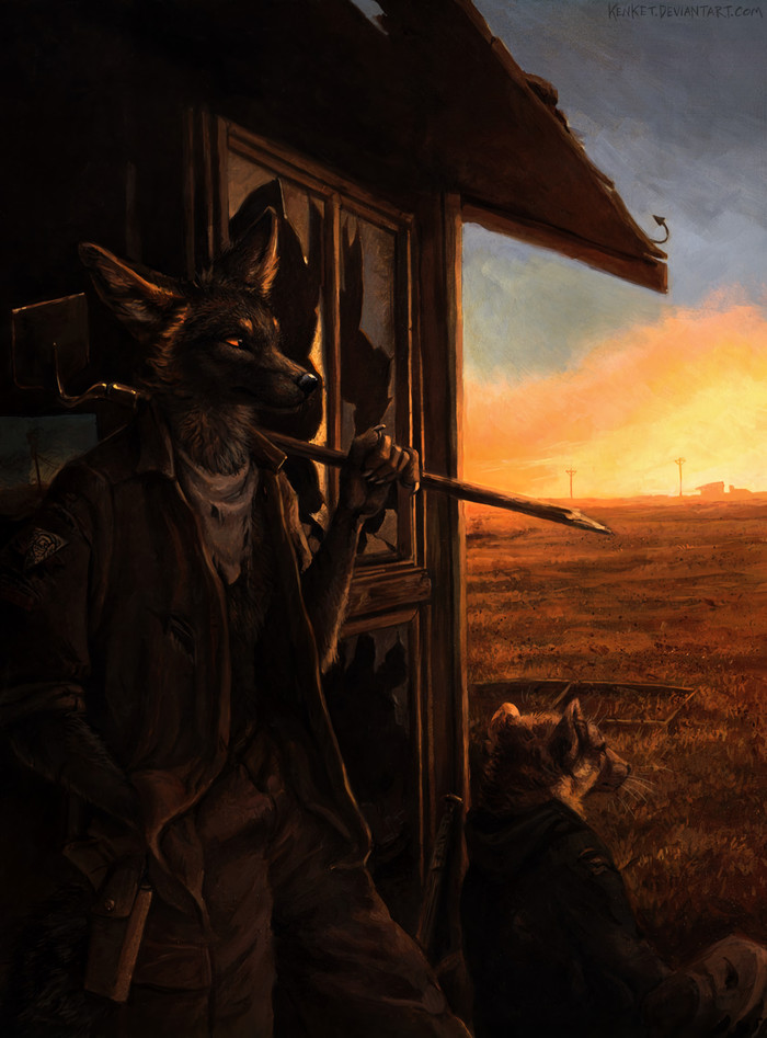 Nothing at All - Furry, Furry art, Furry fox, Furry Mustelidae, Post apocalypse, , Sunset, Kenket