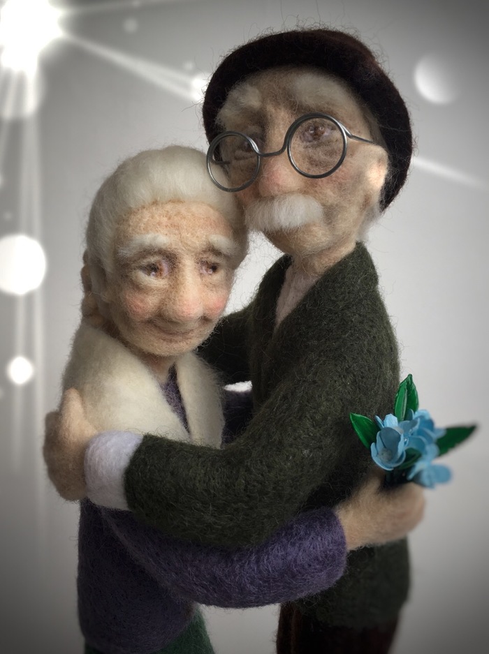 Grandma is next to Grandpa. - My, Grandmother, Grandfather, Dry felting, Old age, Love, Needlework without process, Longpost