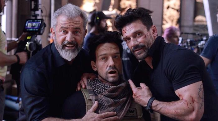 Mel Gibson and Frank Grillo on the set of Joe Carnahan's new film The Last Level - Joe Carnahan, Mel Gibson, , Movies, Filming, Thriller, 2019