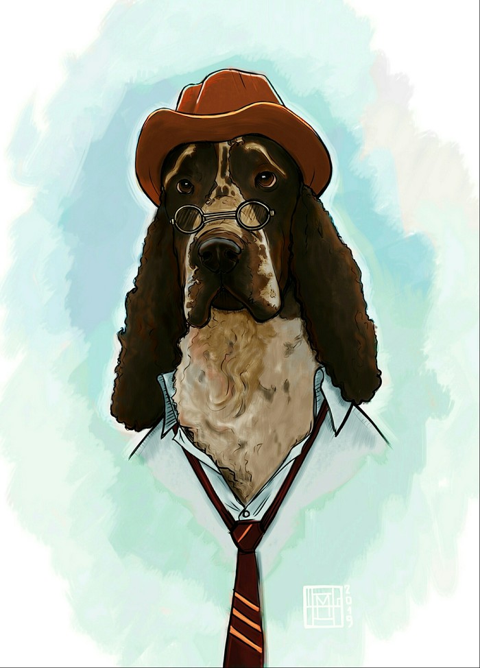 Or maybe home? - My, Dog, Digital drawing, Sadness, Animals, Pince-nez, Hat, Shirt, Tie