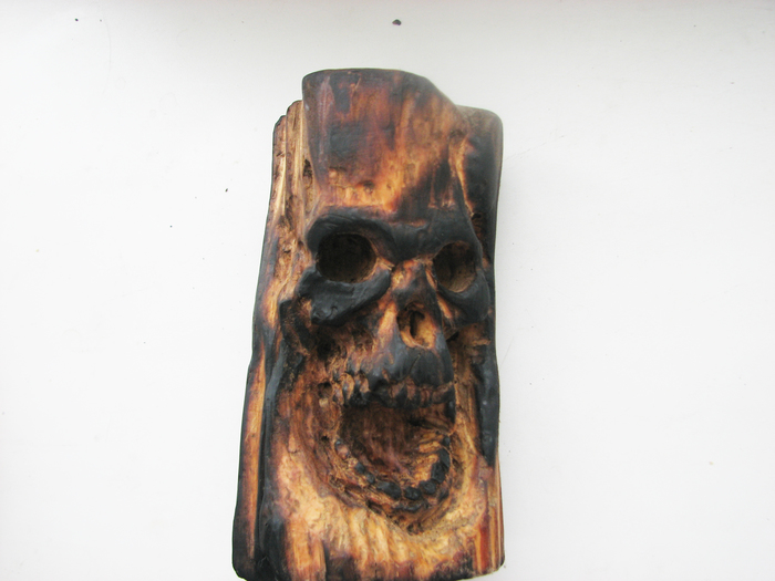 Skull, wood carving and firing. - My, Scull, Wood carving, Wood kilning, Video, Longpost