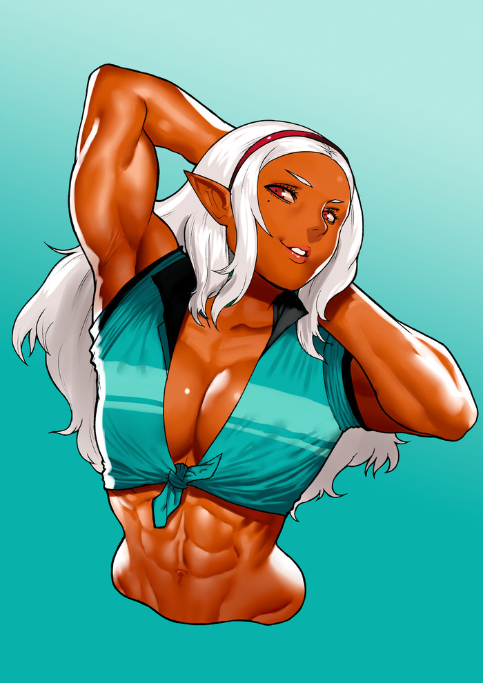 Kuroeda - Cessa Lafaliqa, Elf-San wa yaserarenai, Art, Strong girl, Anime, Anime art, , Elves