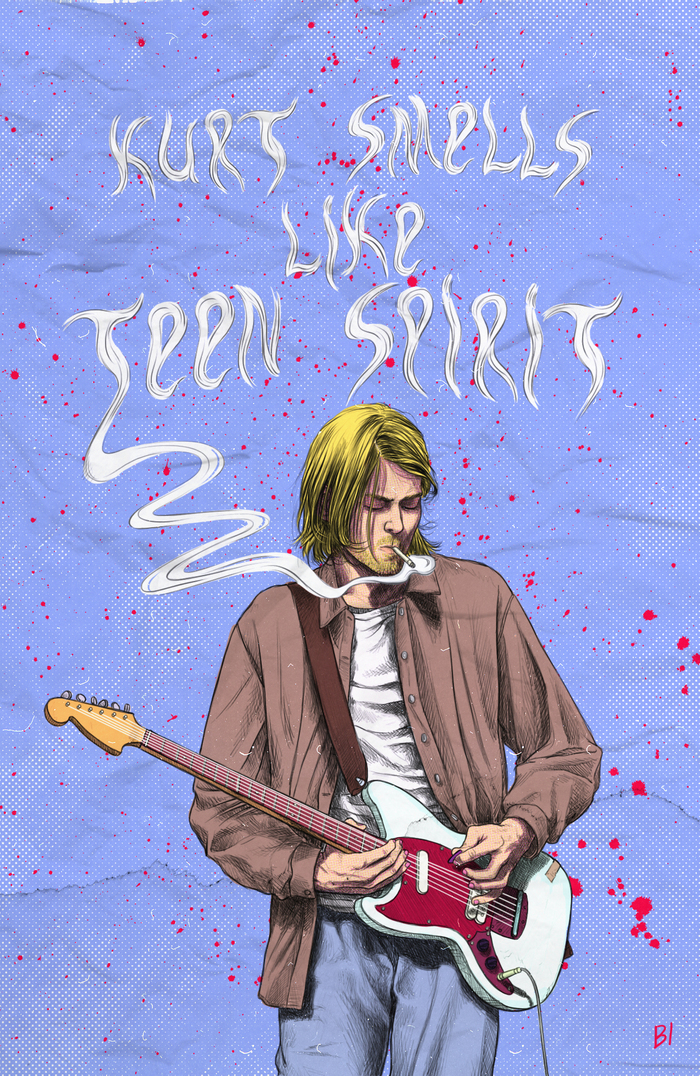 Kurt Smells Like Teen Spirit - Kathleen Hanna - Kurt Cobain, Nirvana, Digital drawing, Drawing, Art, My, Musicians, Longpost, Grunge, smells like Teen Spirit