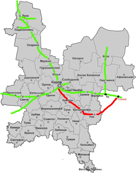 Карта дорог кировской области подробная