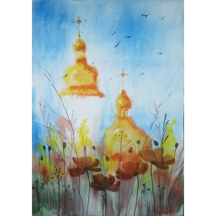 Holy Trinity Church. Manganese (2019)Watercolor - My, Watercolor, Art, Painting, Painting, Temple, Flowers, Manganese