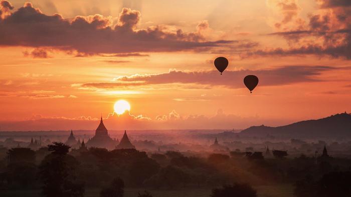 Sky over Myanmar - The photo, Sunset, The sun, Balloon, Aeronautics, Landscape