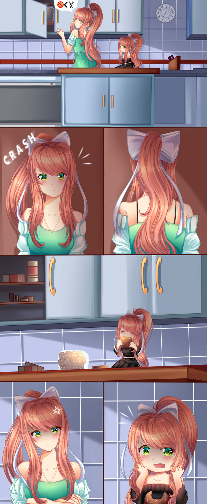 No cookies before dinner. - Doki Doki Literature Club, Monika, Anime Art, Chibi, Визуальная новелла, Длиннопост, Чиби