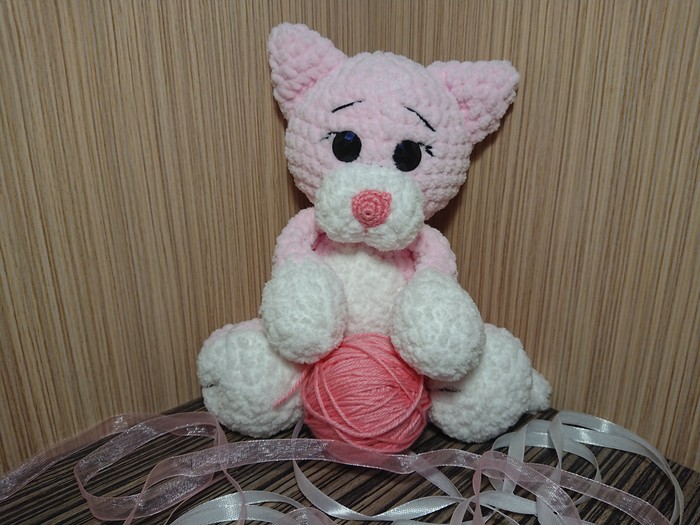 Kitten - My, Hook, Knitting, Crochet, Amigurumi, Needlework without process, Toys, Longpost