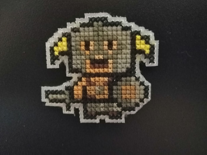 Mini Dovakin. - My, Skyrim, Needlework with process, Needlework, Magnet, Cross-stitch, Dovahkiin, With your own hands, Longpost, The Elder Scrolls V: Skyrim