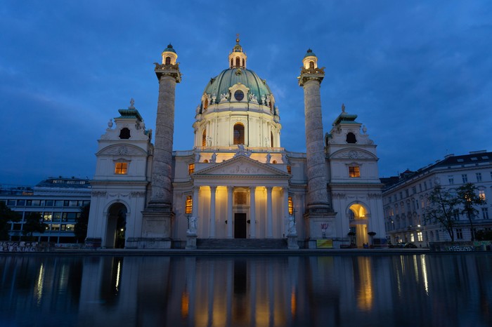 Karlskirche. - My, Austria, Vein, The photo, Architecture, Water, Evening