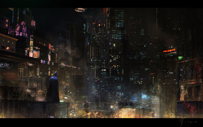 Knight on guard - Batman, Gotham, City from the roof, Fang xinyu