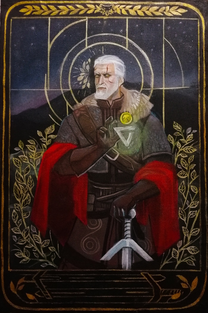 Geralt of Rivsky - My, Geralt of Rivia, Witcher, The Witcher 3: Wild Hunt, The Witcher 3: Wild Hunt, Art, Fan art, Acrylic, Drawing, Video, Longpost