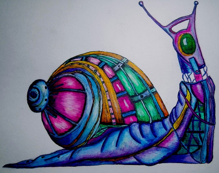 psychedelic snail - My, Art, Graphics, Watercolor, Snail, Psychedelic, Drawing