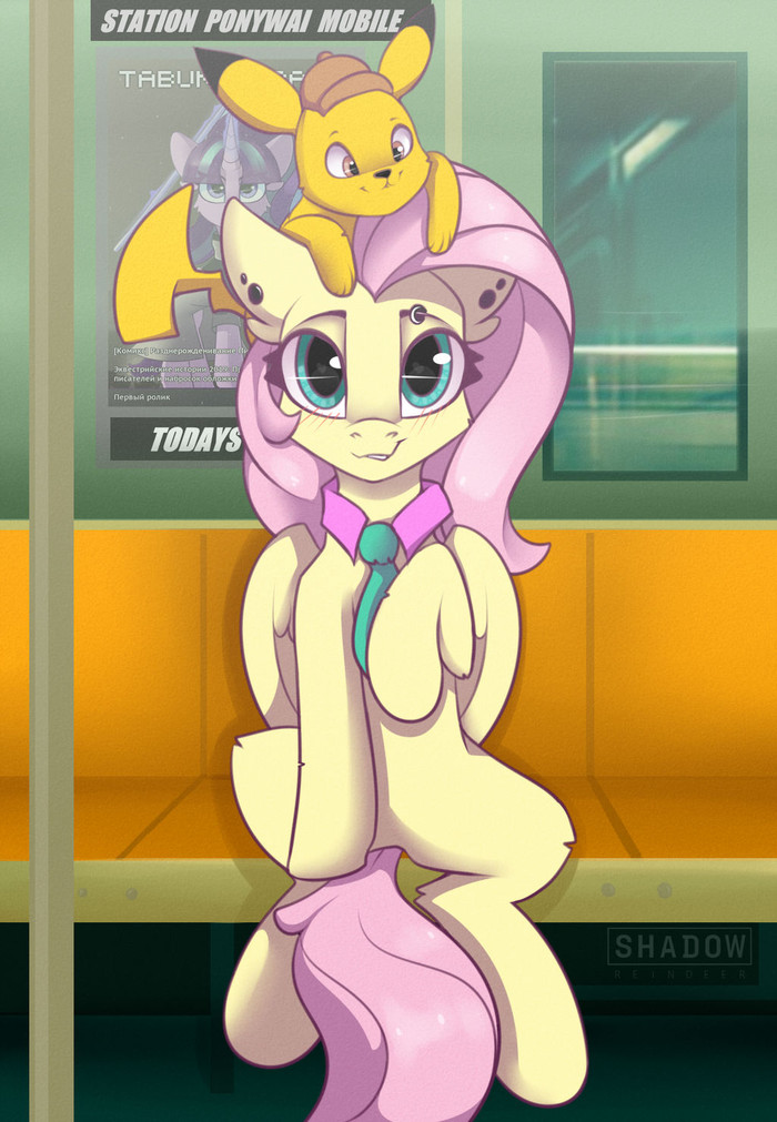 Double cutie - My little pony, Pokemon, Pikachu, Fluttershy, Crossover, Art, Shadowreindeer