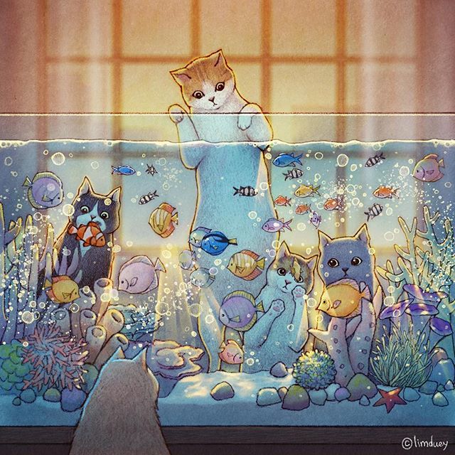 Cozy cat world from Korean artist Limduey - cat, Artist, Limduey, Art, Longpost