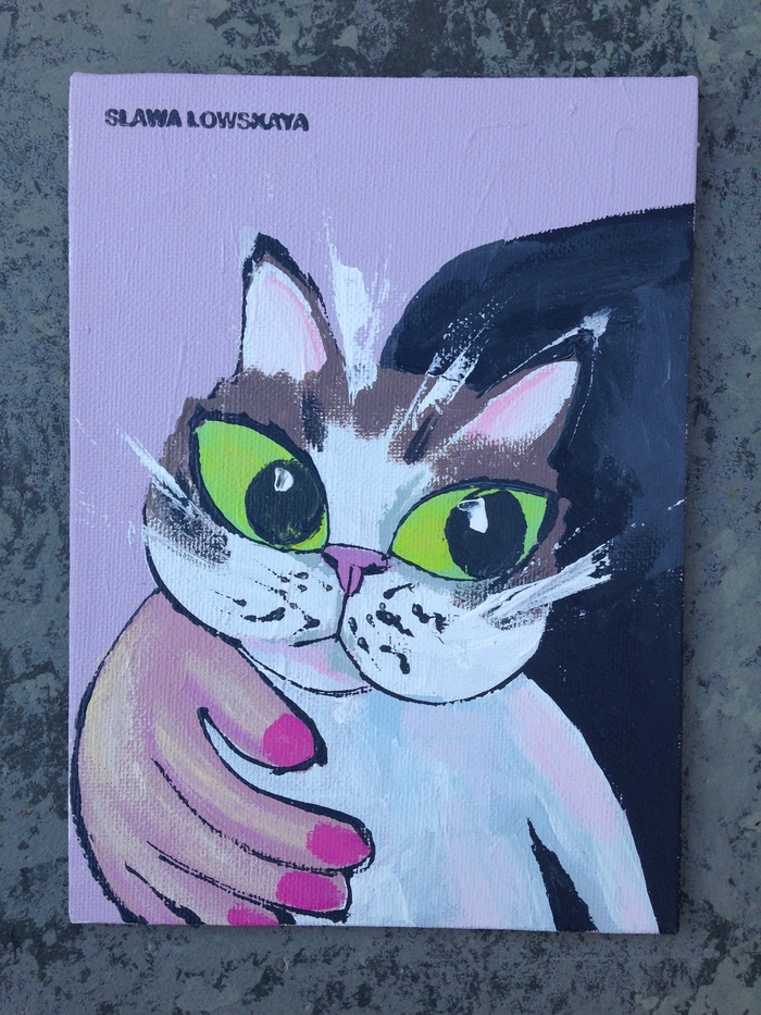 Cat Acrylic, canvas 13*18 - My, Art, Canvas, Art, Acrylic, cat, Minimalism, Mini