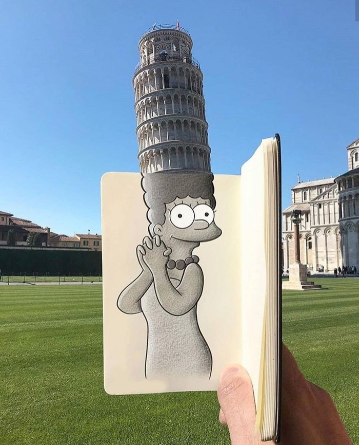 Marge and the Leaning Tower of Pisa - The Simpsons, Marge Simpson, Drawing, Hair, Leaning tower of pisa