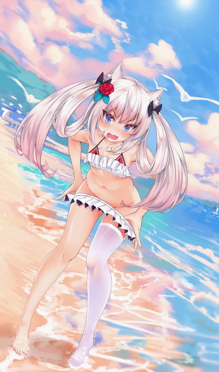 Hammann - NSFW, Azur Lane, Hammann, Купальник, Summertime, Anime Art, Аниме, Арт, Animal Ears, Лето