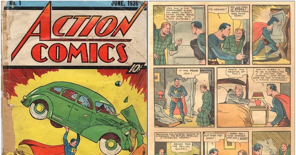 Комиксы 1. Первый комикс про Супермена. Супермена в комиксе Action Comics #1. Супермен 1938 первый выпуск. Самый первый комикс про Супермена.