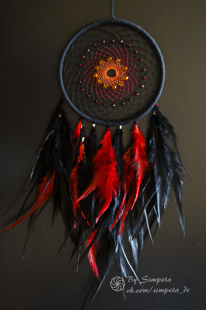 Dreamcatcher Ugolek - My, Bysimpeta, Dreamcatcher, Needlework without process, Needlework, Handmade, Copyright, Night, beauty, Longpost