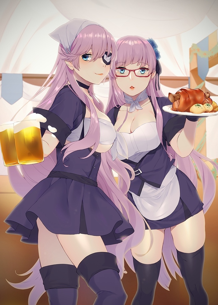 Gneisenau & Sharnhorst - Azur lane, Gneisenau, Scharnhorst, Anime, Art, Anime art, Beer