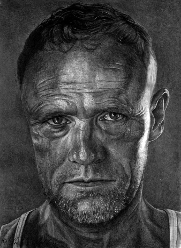 Portrait in pencil. - My, Portrait, Drawing, Michael Rooker, , the walking Dead, Graphics, Celebrities, Actors and actresses