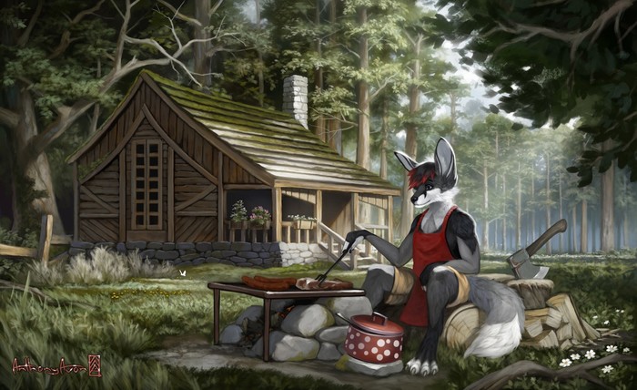 Weekend Cabin BBQ - Anthonyavon, Фурри, Арт, Барбекю, Природа, Дом