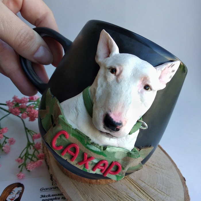 Mug with bull terrier - My, Needlemen, Needlework without process, Кружки, Longpost, Dog