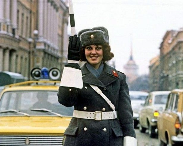 Road inspector on Nevsky Prospekt, Leningrad, 1976 - the USSR, Story, Inspector, Traffic cop, 1976, Leningrad