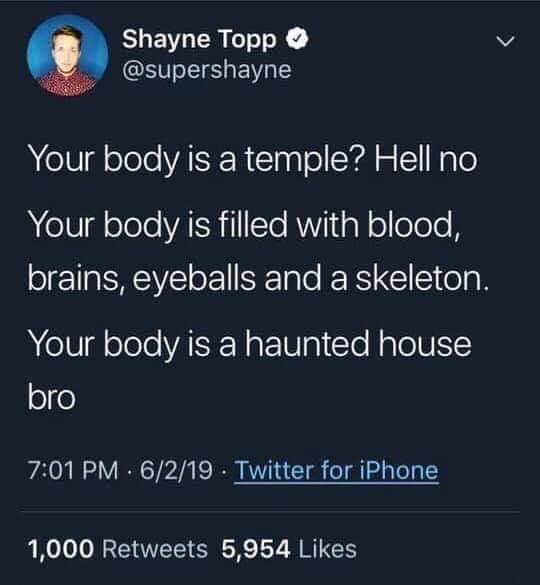 Is your body a temple? You are sure? - Humor, Screenshot, Reddit, Twitter