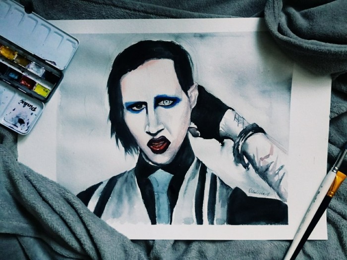 Sweet Pie Marilyn Manson *3* - My, , Learning to draw, Painting, Marilyn Manson, Watercolor