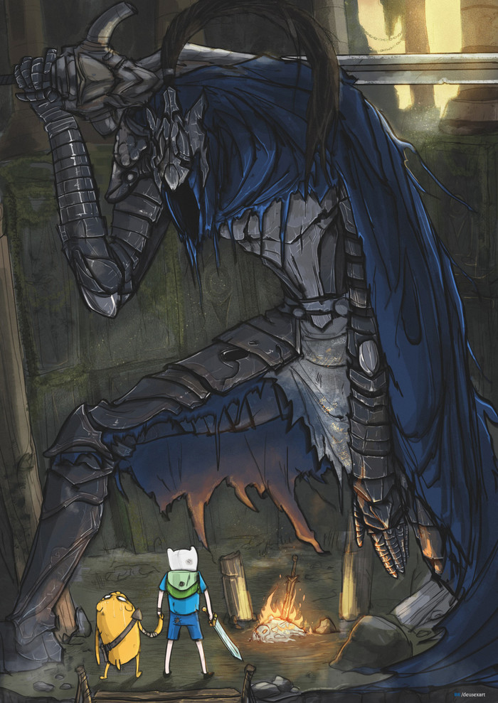 What time is it? - Dark souls, Adventure Time, Knight Artorias, Jake the dog, Crossover, Finn the human, Crossover